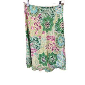 I.N. Green Floral Long Flowing Elastic Waist Skirt Sz S